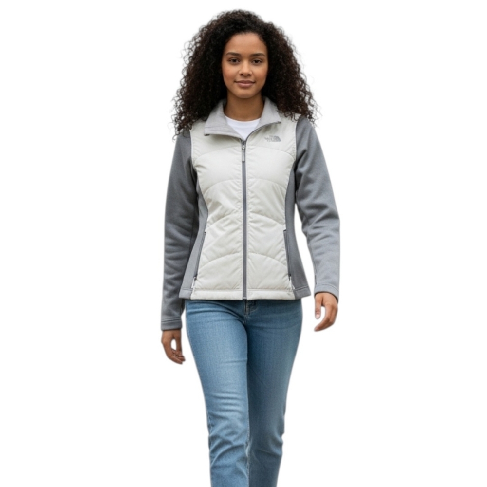 The North Face Quilted Full Zip Jacket Women's Medium White Gray Gorpcore Hiking